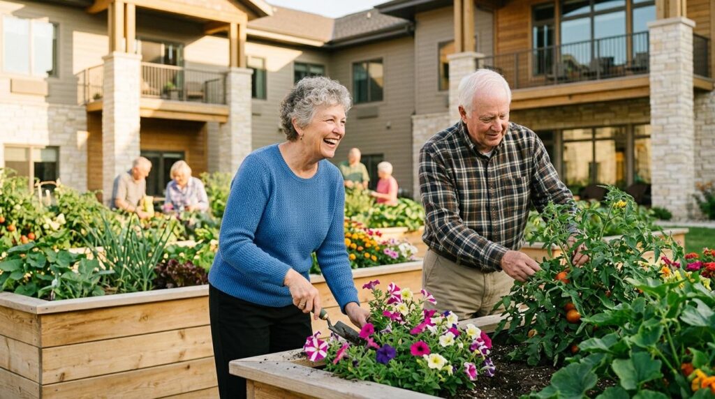 Smiling older adults enjoy an active day in a vibrant independent living community in Willmar, MN.